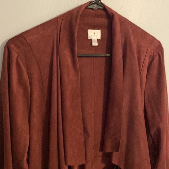 Dressbarn Womans Burgundy Short Jacket Faux Suede Super Soft Zip Pockets Large - Picture 7 of 9